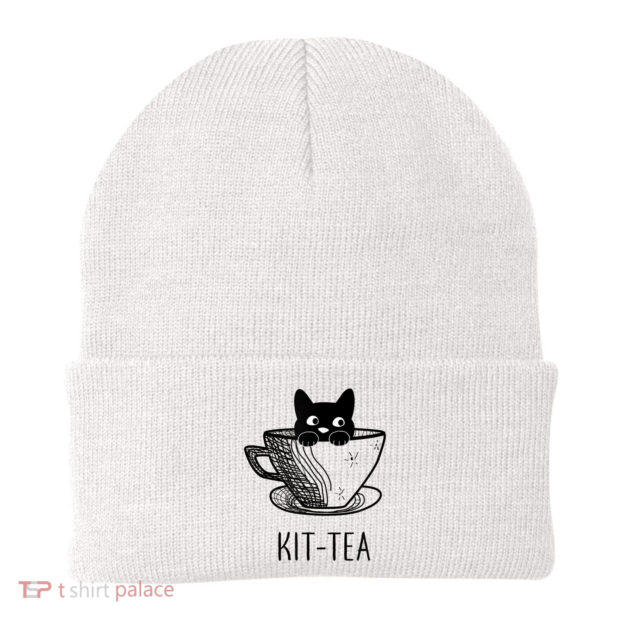 KitTea Funny Cat Lover Gift, Cute Black Cat Beanie