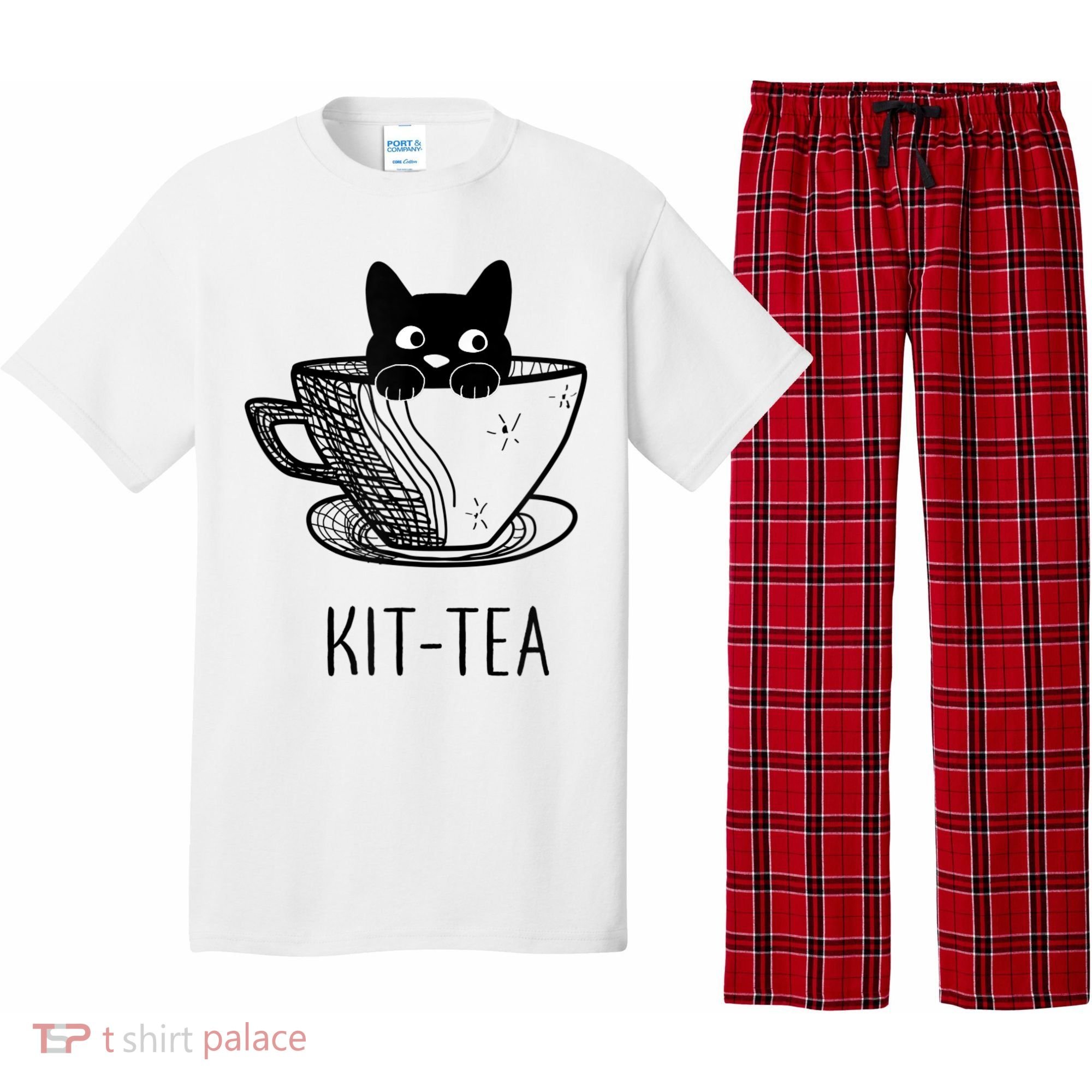 KitTea Funny Cat Lover Gift, Cute Black Cat Pajama Set