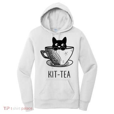 KitTea Funny Cat Lover Gift, Cute Black Cat Women's Hoodie