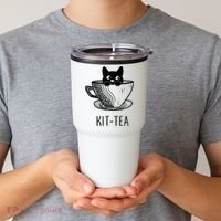 KitTea Funny Cat Lover Gift, Cute Black Cat Tumbler thumb 2