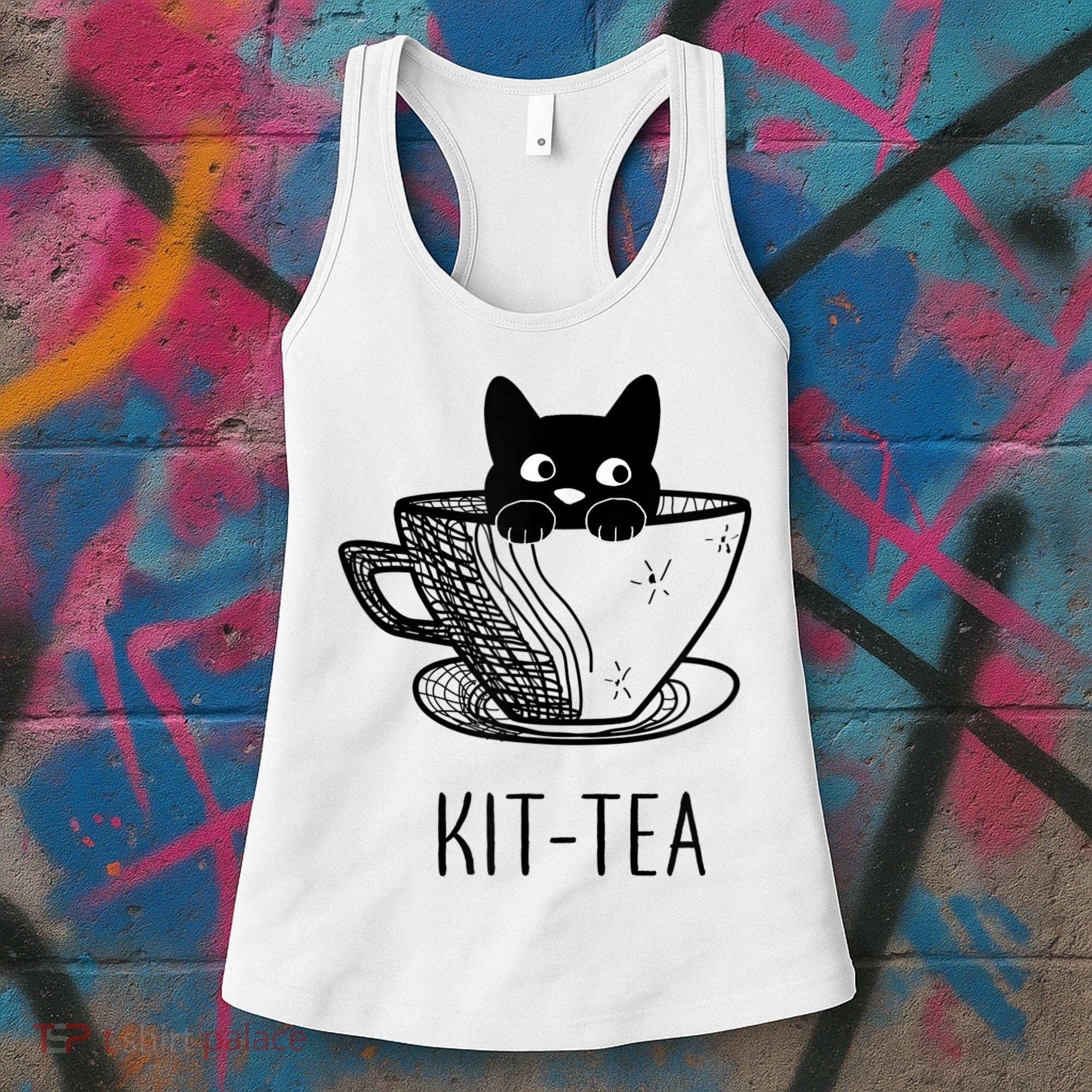 KitTea Funny Cat Lover Gift, Cute Black Cat Women's Tank Top