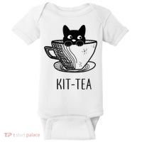 KitTea Funny Cat Lover Gift, Cute Black Cat Baby Bodysuit thumb 0