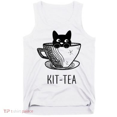 KitTea Funny Cat Lover Gift, Cute Black Cat Tank Top