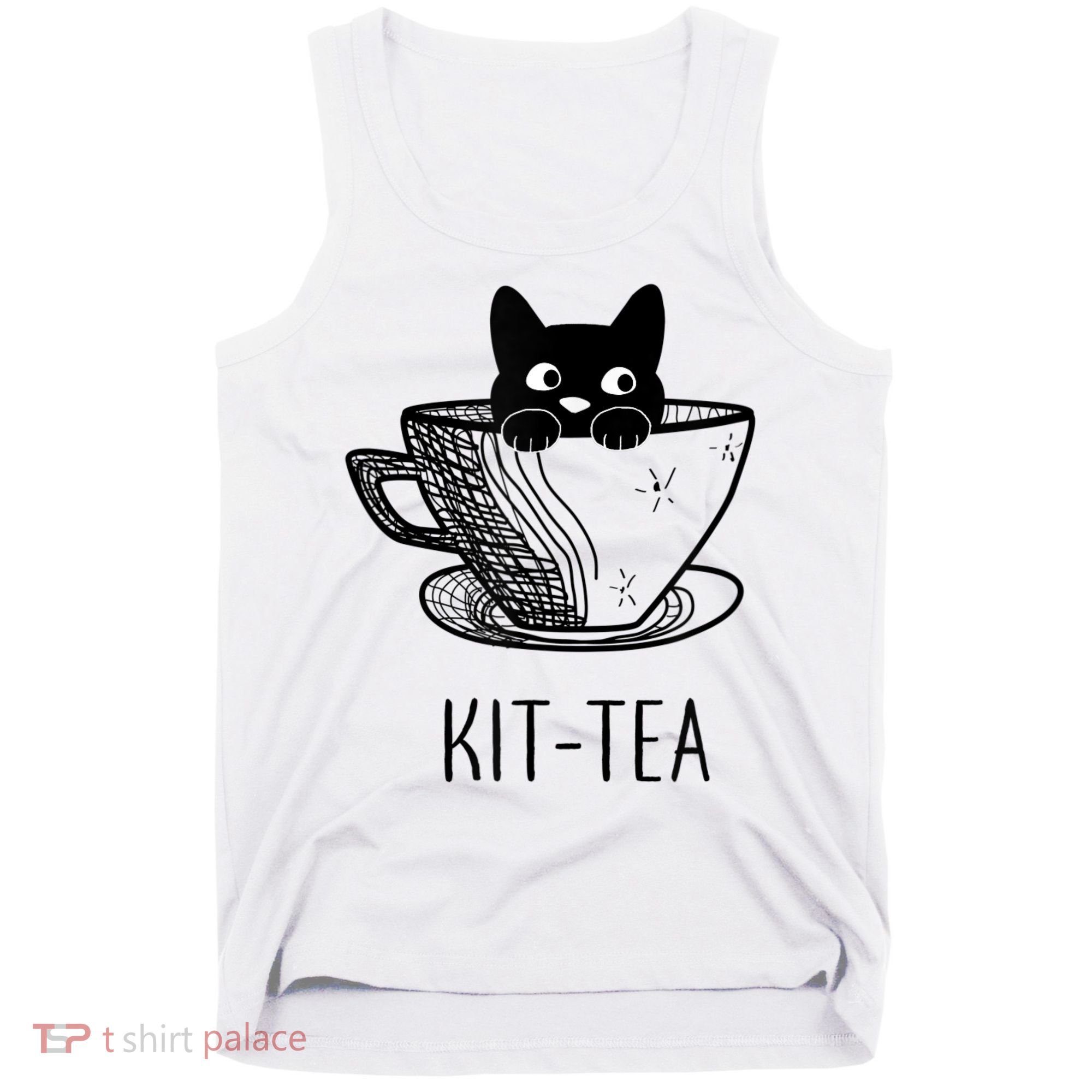 KitTea Funny Cat Lover Gift, Cute Black Cat Tank Top