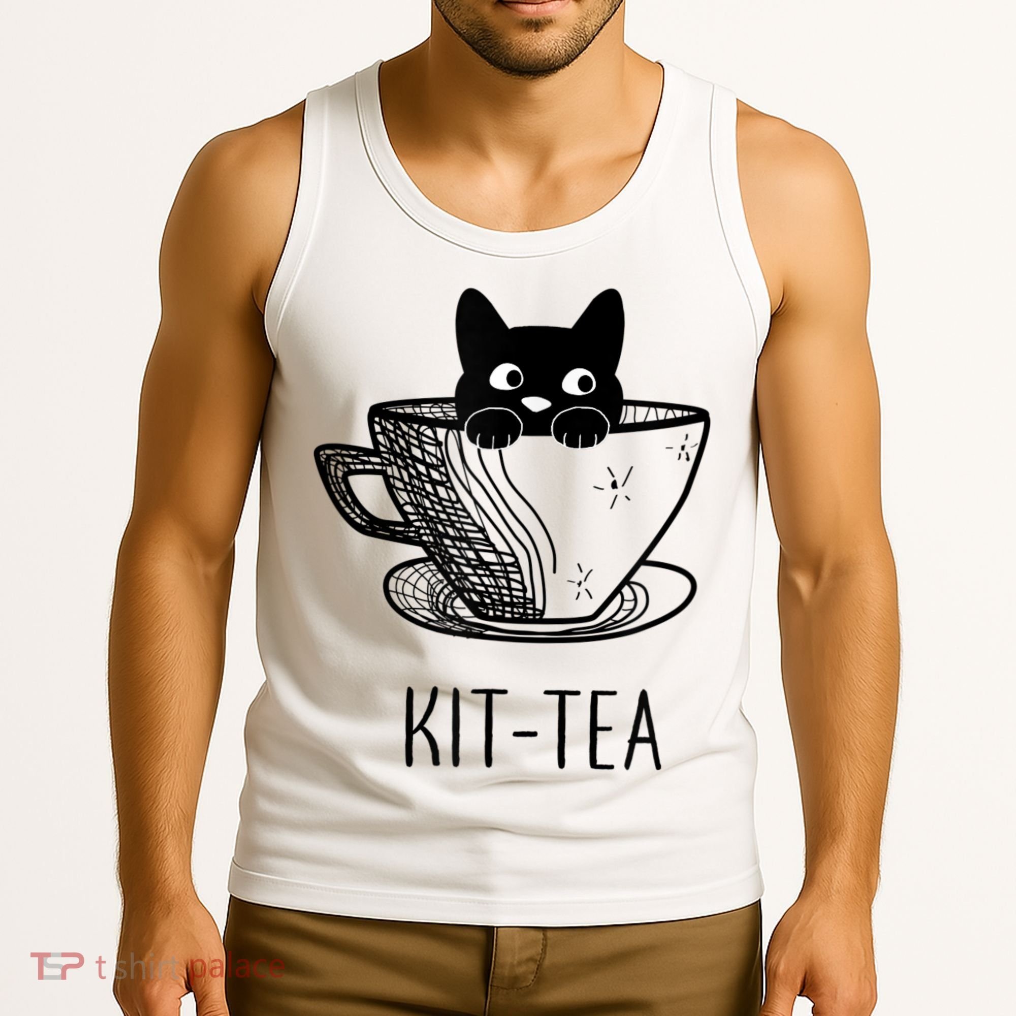 KitTea Funny Cat Lover Gift, Cute Black Cat Tank Top