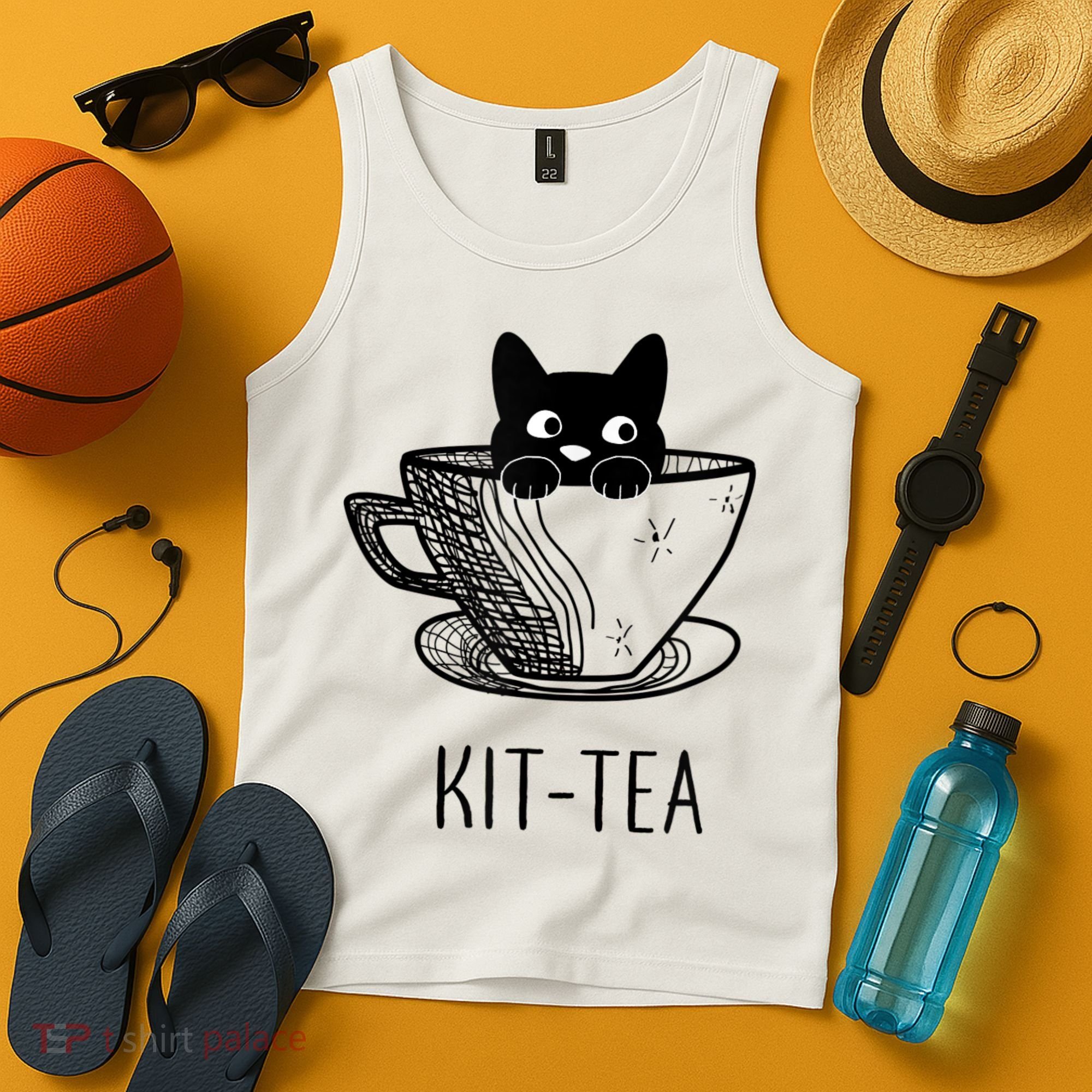 KitTea Funny Cat Lover Gift, Cute Black Cat Tank Top