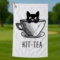 KitTea Funny Cat Lover Gift, Cute Black Cat Golf Towel thumb 1