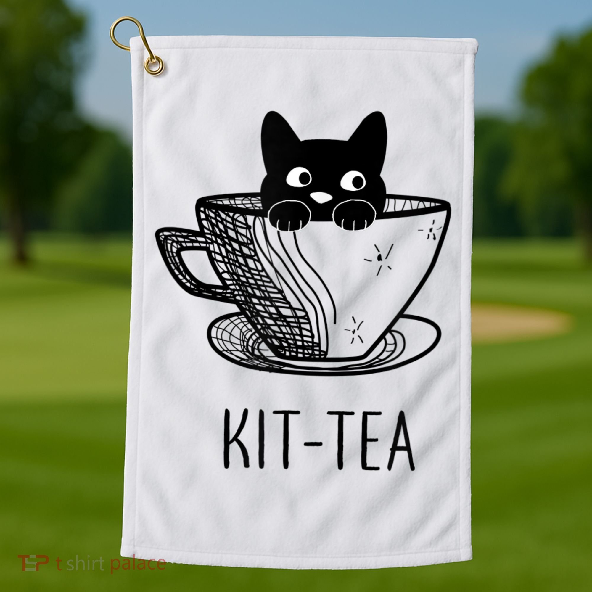 KitTea Funny Cat Lover Gift, Cute Black Cat Golf Towel