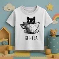 KitTea Funny Cat Lover Gift, Cute Black Cat Toddler T-Shirt thumb 3