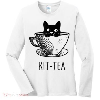 KitTea Funny Cat Lover Gift, Cute Black Cat Women's Long Sleeve Shirt