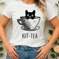 KitTea Funny Cat Lover Gift, Cute Black Cat Women's T-Shirt thumb 2