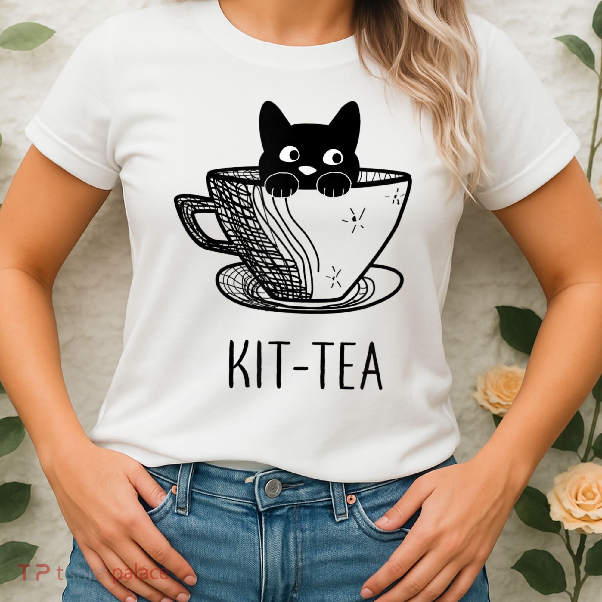 KitTea Funny Cat Lover Gift, Cute Black Cat Women's T-Shirt