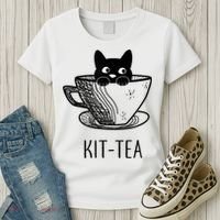 KitTea Funny Cat Lover Gift, Cute Black Cat Women's T-Shirt thumb 3
