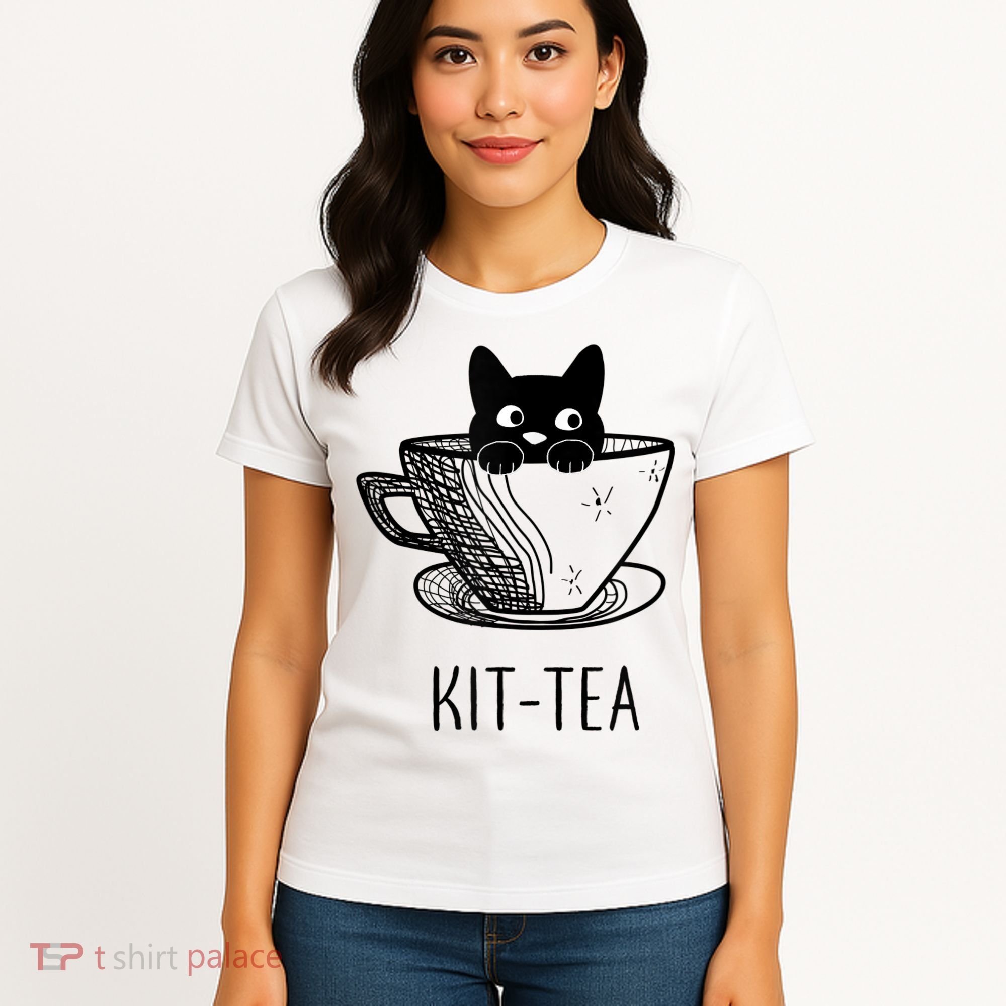 KitTea Funny Cat Lover Gift, Cute Black Cat Women's T-Shirt