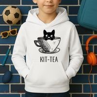 KitTea Funny Cat Lover Gift, Cute Black Cat Kids Hoodie thumb 2
