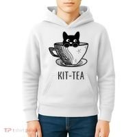 KitTea Funny Cat Lover Gift, Cute Black Cat Kids Hoodie thumb 4