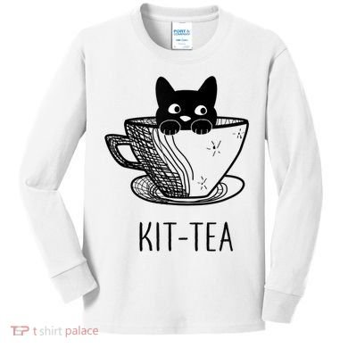 KitTea Funny Cat Lover Gift, Cute Black Cat Kids Long Sleeve Shirt
