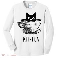 KitTea Funny Cat Lover Gift, Cute Black Cat Kids Long Sleeve Shirt thumb 0