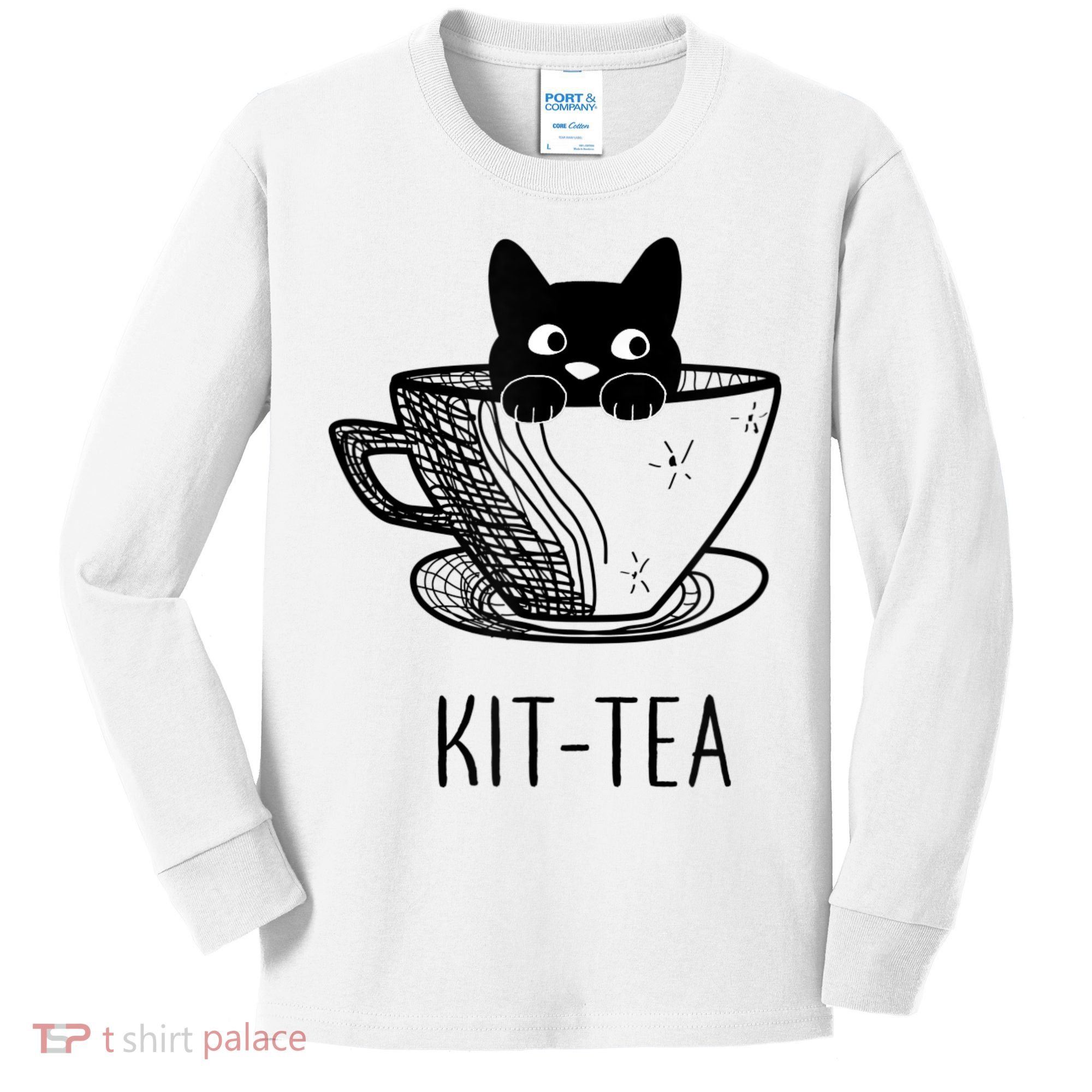 KitTea Funny Cat Lover Gift, Cute Black Cat Kids Long Sleeve Shirt