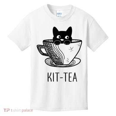 KitTea Funny Cat Lover Gift, Cute Black Cat Kids T-Shirt