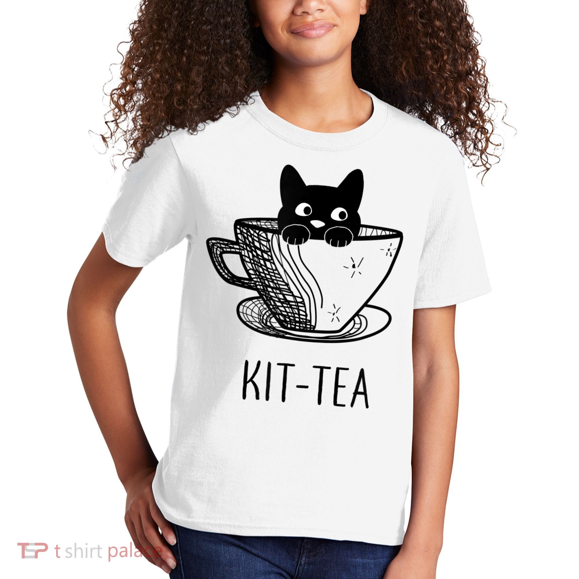 KitTea Funny Cat Lover Gift, Cute Black Cat Kids T-Shirt