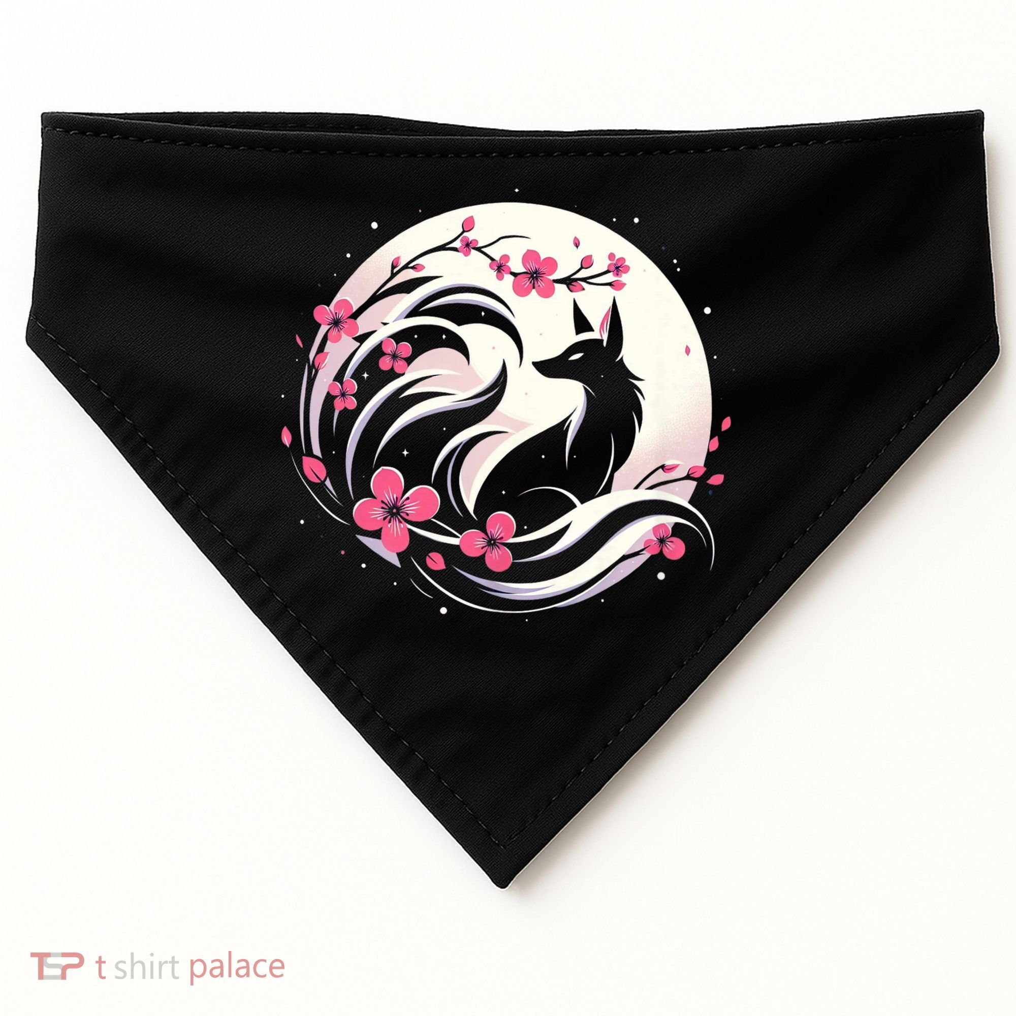 Kitsune Fox Cherry Blossom Flowers Japanese Nine Tailed Fox USA-Made Doggie Bandana
