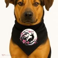 Kitsune Fox Cherry Blossom Flowers Japanese Nine Tailed Fox USA-Made Doggie Bandana thumb 1