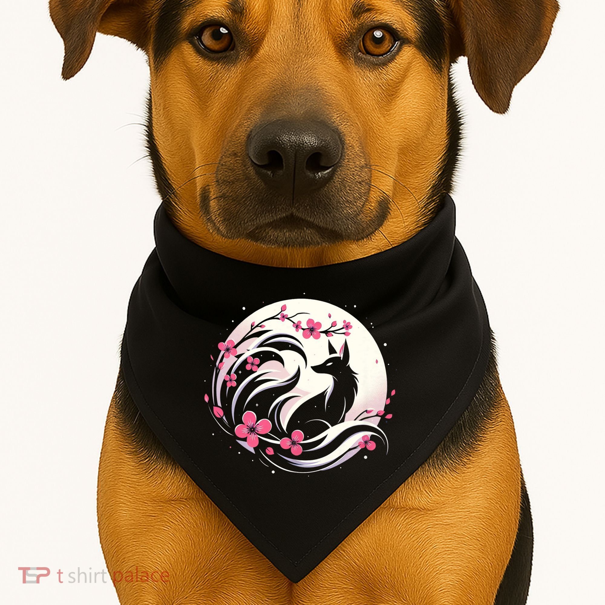Kitsune Fox Cherry Blossom Flowers Japanese Nine Tailed Fox USA-Made Doggie Bandana