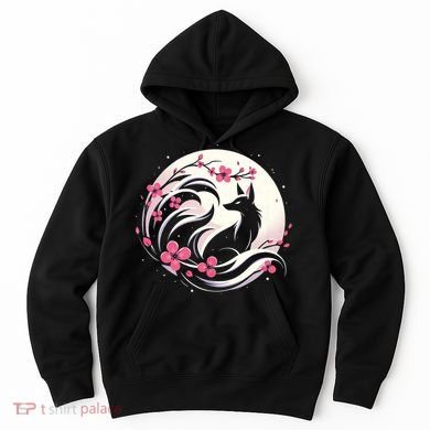 Kitsune Fox Cherry Blossom Flowers Japanese Nine Tailed Fox Hoodie
