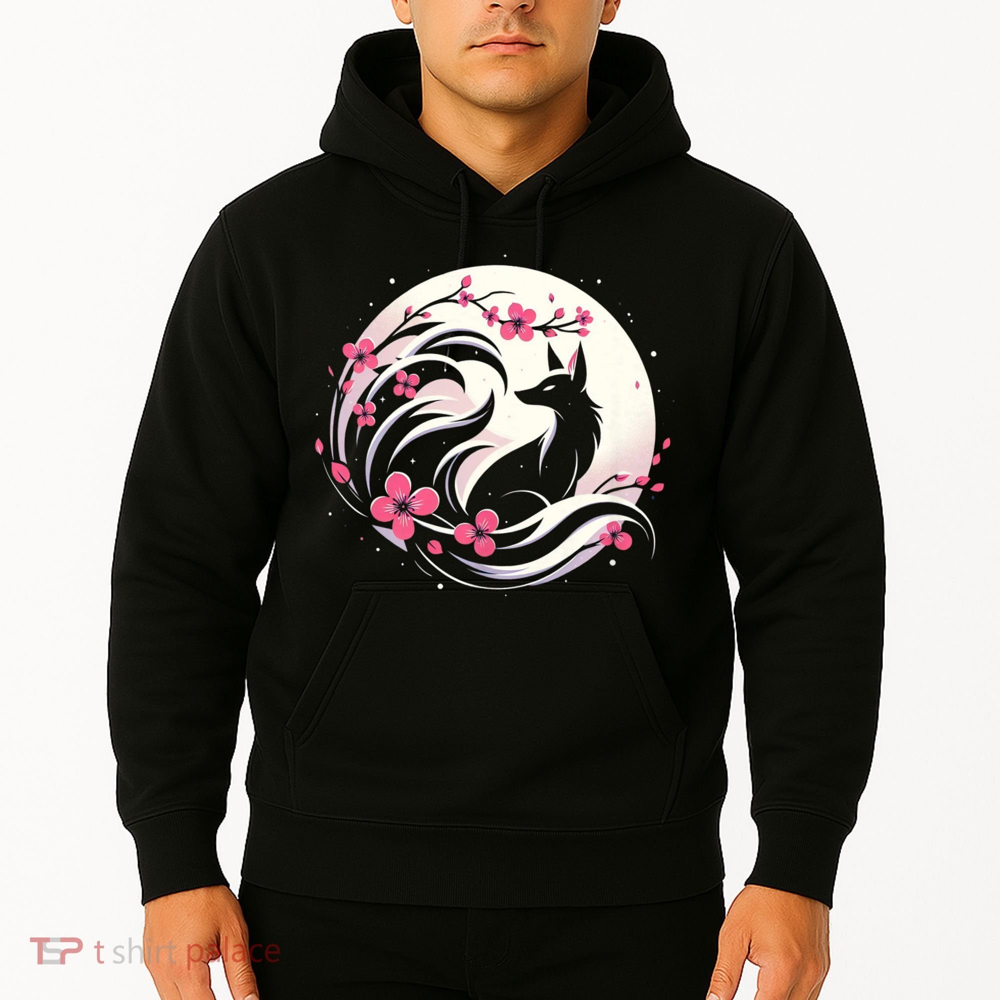 Kitsune Fox Cherry Blossom Flowers Japanese Nine Tailed Fox Hoodie