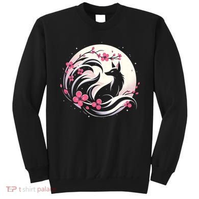 Kitsune Fox Cherry Blossom Flowers Japanese Nine Tailed Fox Sweatshirt