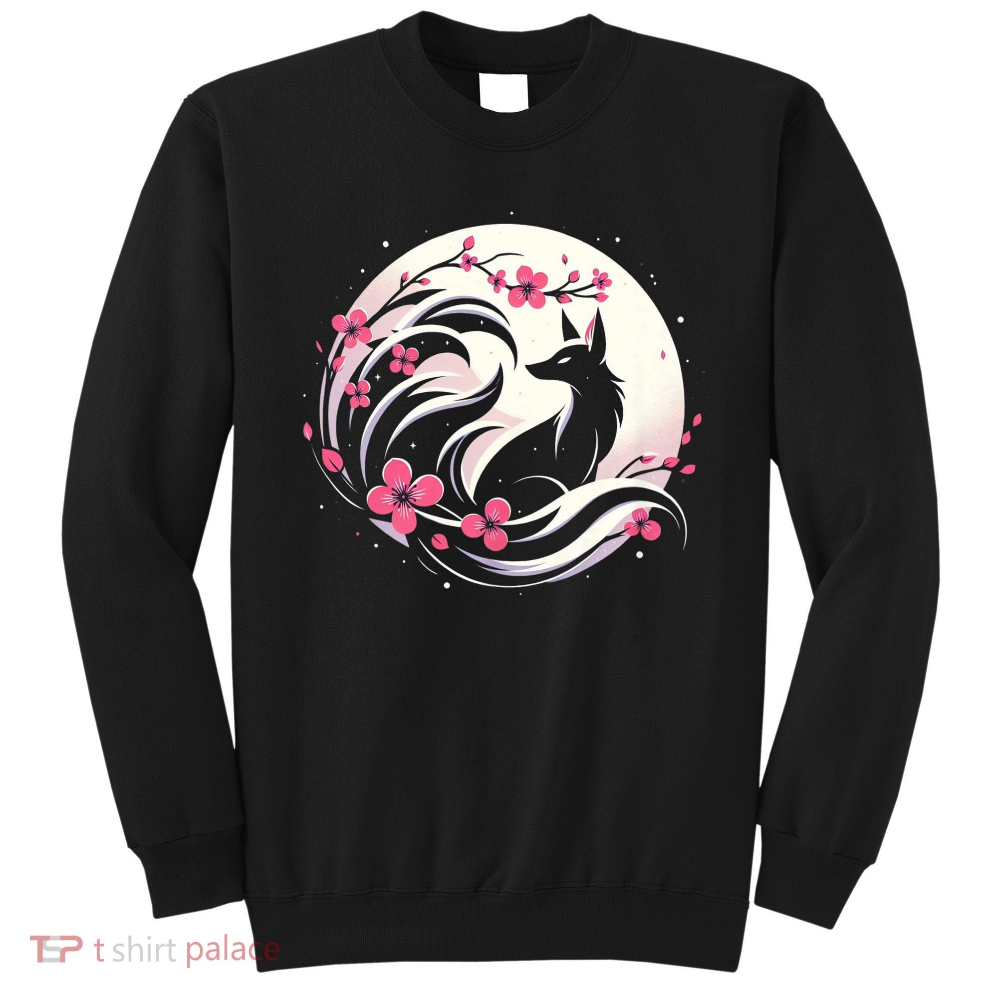 Kitsune Fox Cherry Blossom Flowers Japanese Nine Tailed Fox Sweatshirt