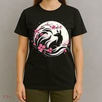 Kitsune Fox Cherry Blossom Flowers Japanese Nine Tailed Fox T-Shirt thumb 4