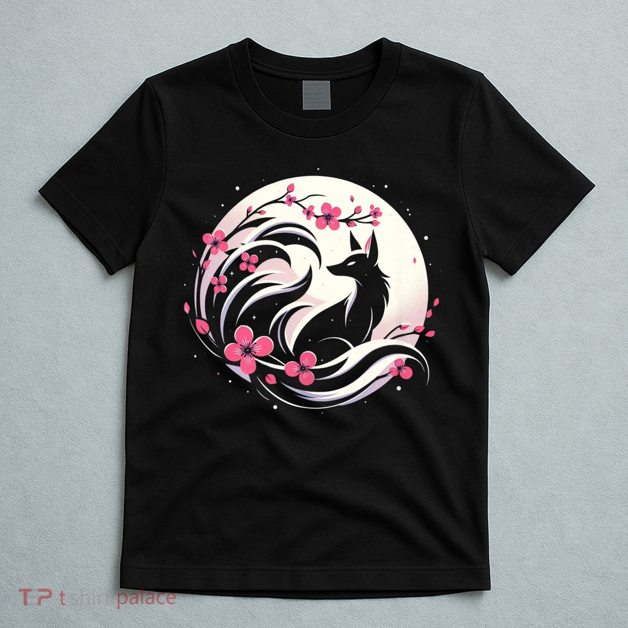 Kitsune Fox Cherry Blossom Flowers Japanese Nine Tailed Fox T-Shirt