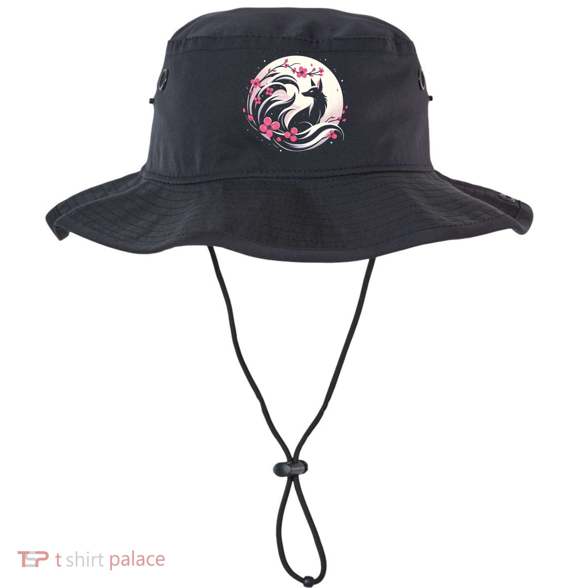 Kitsune Fox Cherry Blossom Flowers Japanese Nine Tailed Fox Bucket Hat
