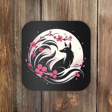 Kitsune Fox Cherry Blossom Flowers Japanese Nine Tailed Fox Coaster