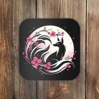 Kitsune Fox Cherry Blossom Flowers Japanese Nine Tailed Fox Coaster thumb 0