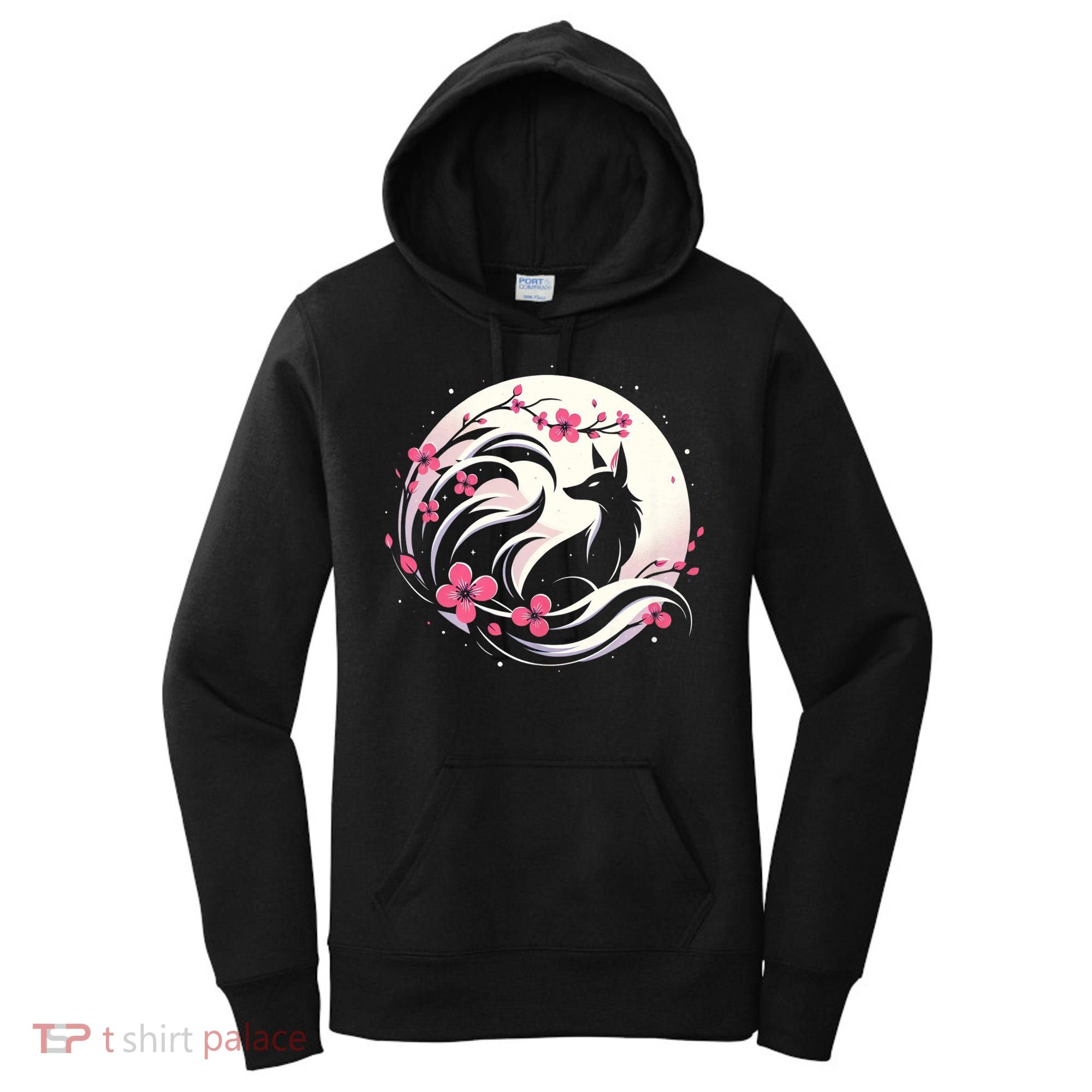 Kitsune Fox Cherry Blossom Flowers Japanese Nine Tailed Fox Women's Hoodie