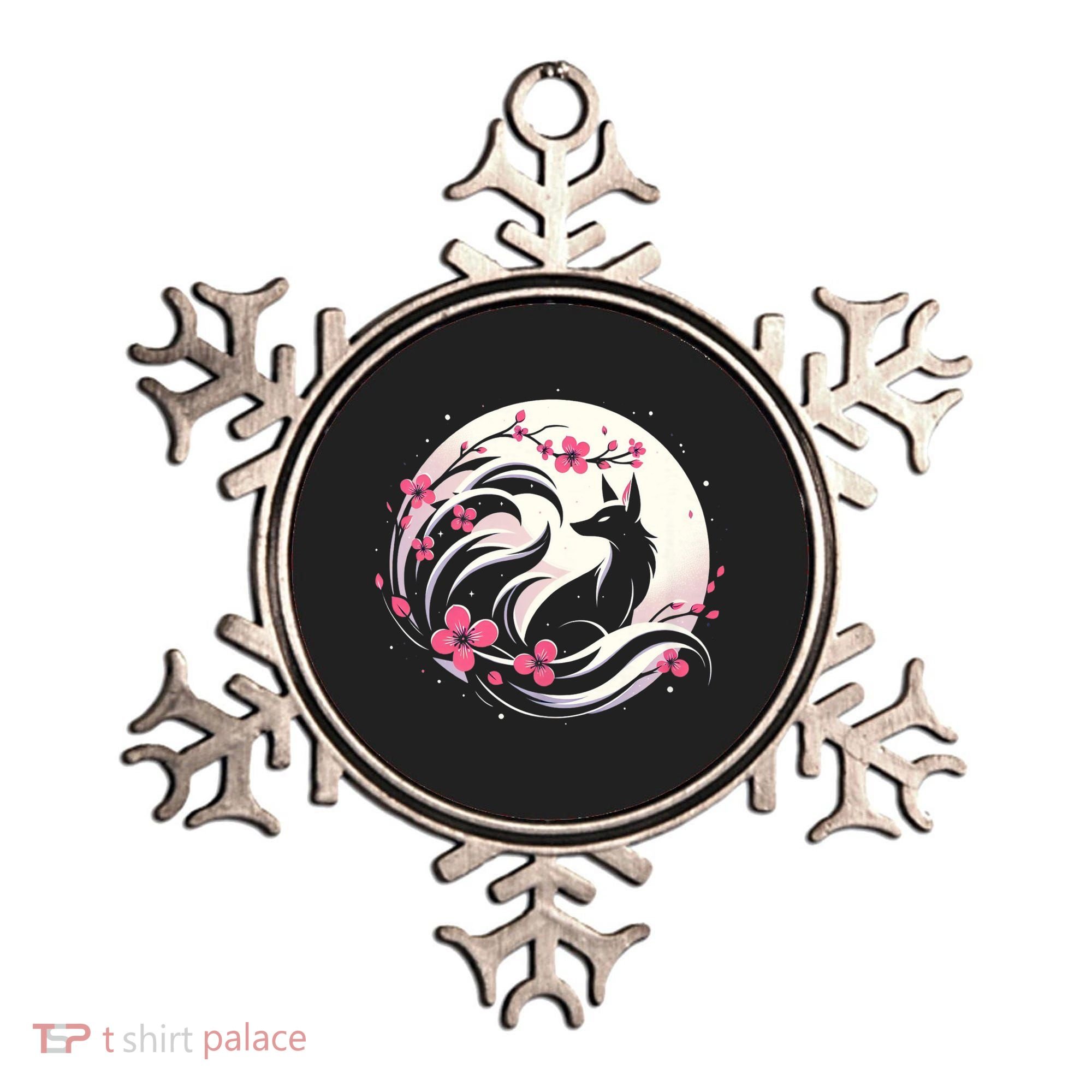 Kitsune Fox Cherry Blossom Flowers Japanese Nine Tailed Fox Ornament