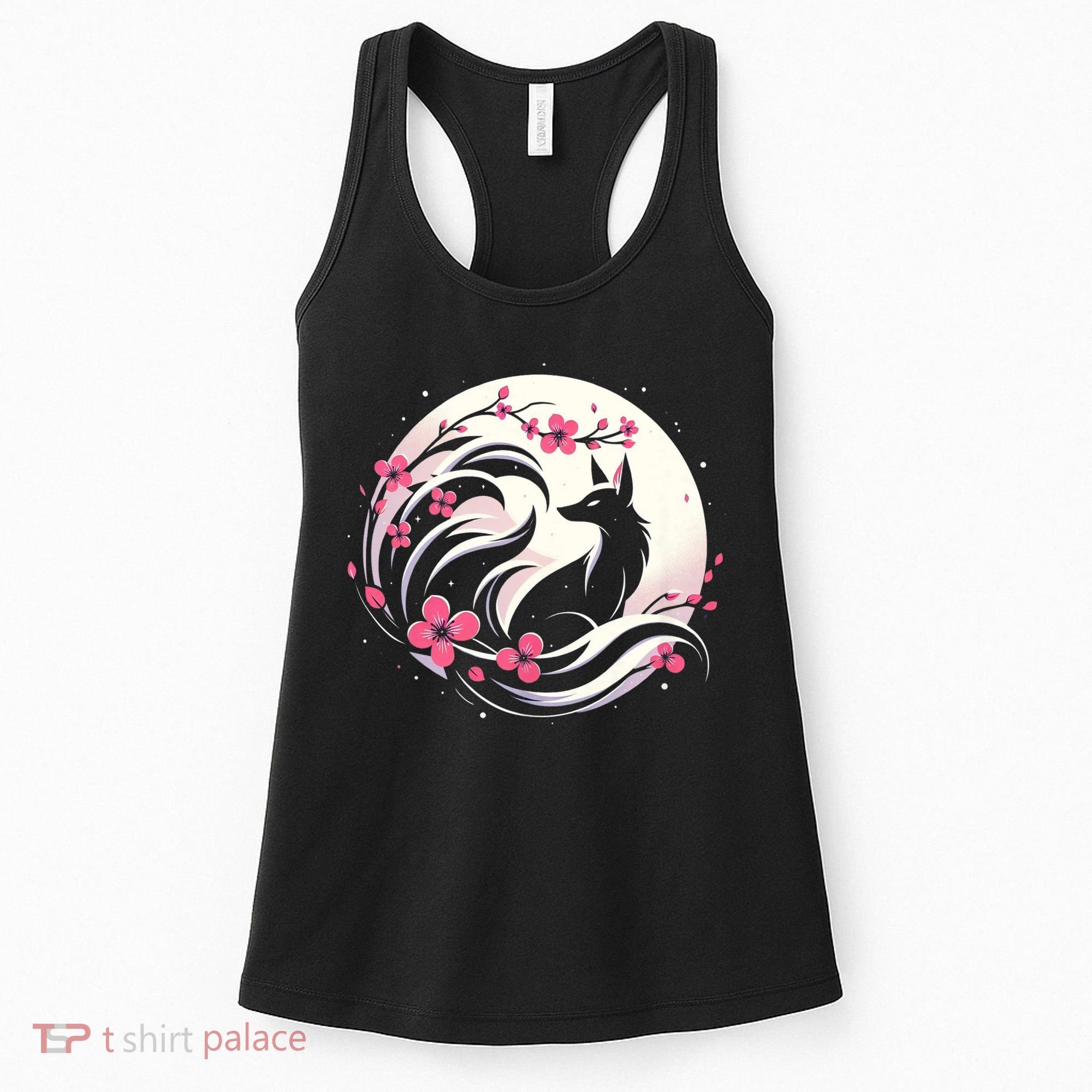 Kitsune Fox Cherry Blossom Flowers Japanese Nine Tailed Fox Women's Tank Top