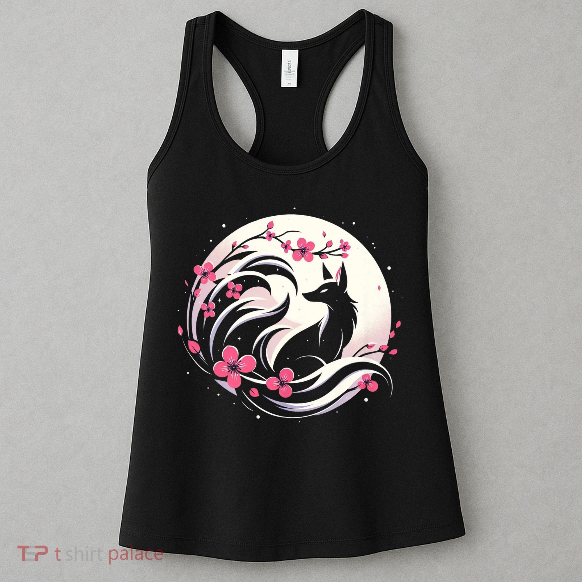 Kitsune Fox Cherry Blossom Flowers Japanese Nine Tailed Fox Women's Tank Top