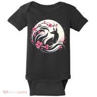 Kitsune Fox Cherry Blossom Flowers Japanese Nine Tailed Fox Baby Bodysuit thumb 0