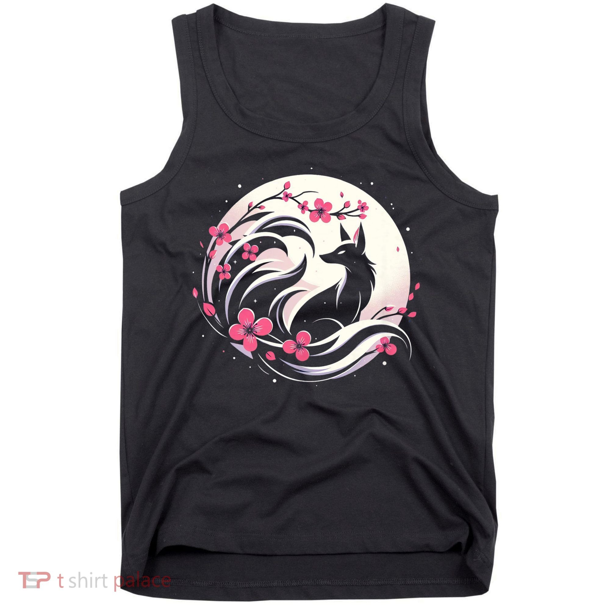 Kitsune Fox Cherry Blossom Flowers Japanese Nine Tailed Fox Tank Top