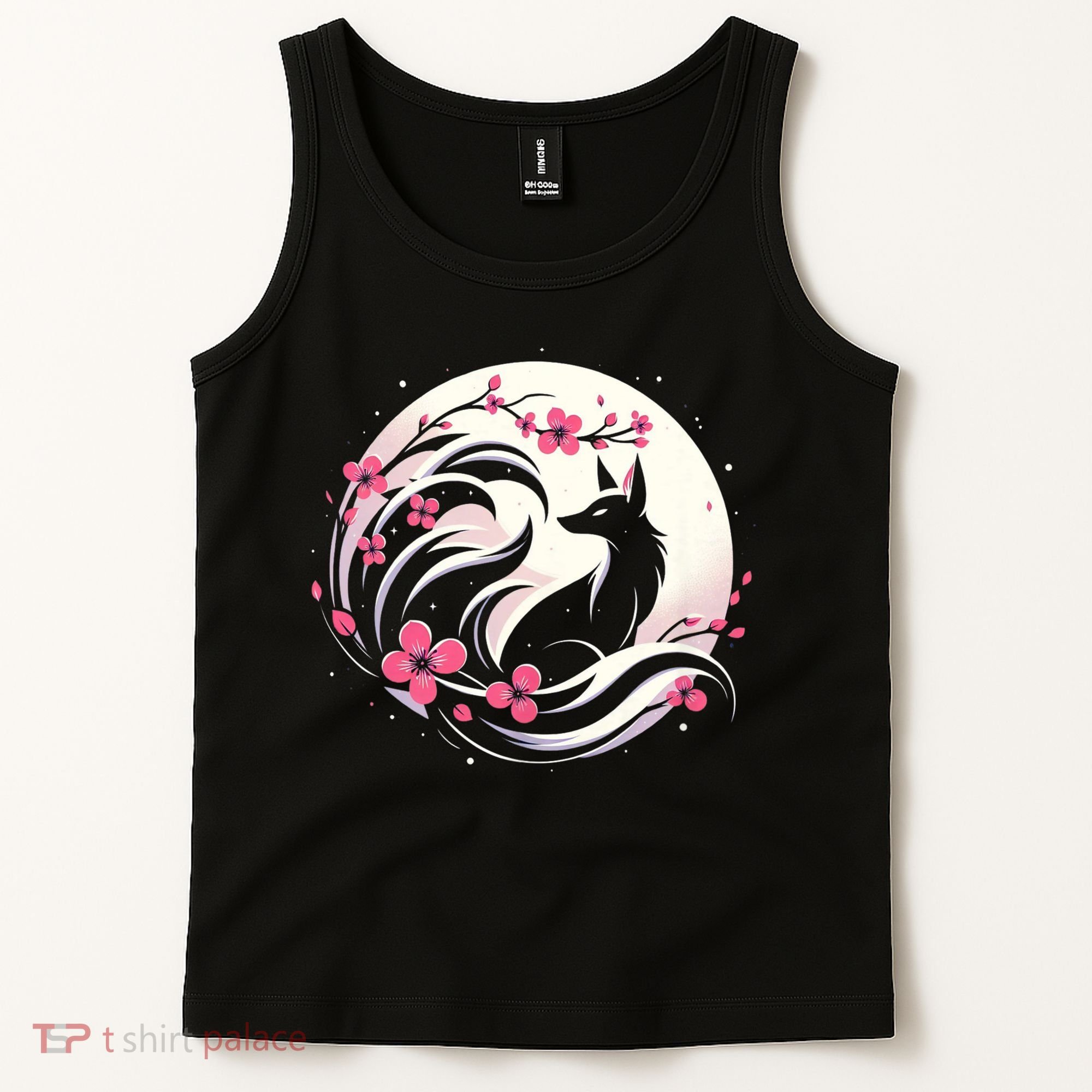 Kitsune Fox Cherry Blossom Flowers Japanese Nine Tailed Fox Tank Top