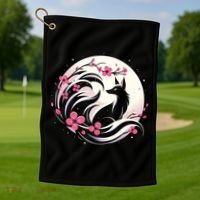 Kitsune Fox Cherry Blossom Flowers Japanese Nine Tailed Fox Golf Towel thumb 1