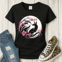 Kitsune Fox Cherry Blossom Flowers Japanese Nine Tailed Fox Women's T-Shirt thumb 3