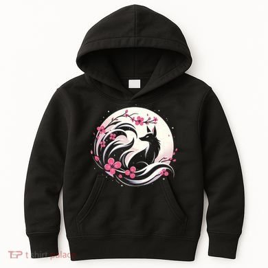 Kitsune Fox Cherry Blossom Flowers Japanese Nine Tailed Fox Kids Hoodie