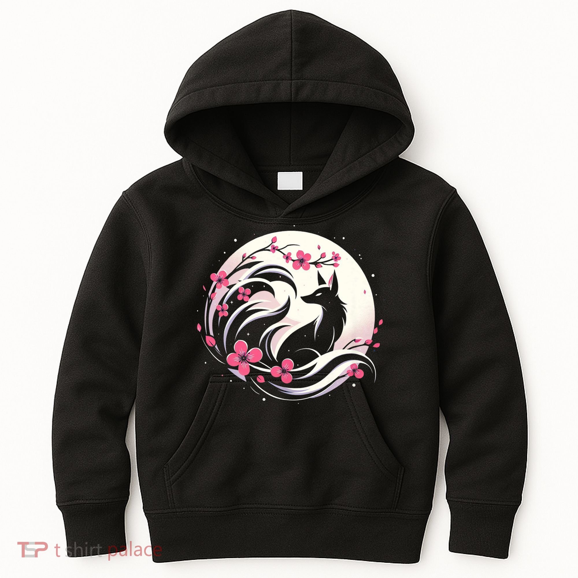 Kitsune Fox Cherry Blossom Flowers Japanese Nine Tailed Fox Kids Hoodie