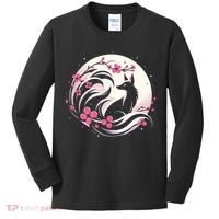 Kitsune Fox Cherry Blossom Flowers Japanese Nine Tailed Fox Kids Long Sleeve Shirt thumb 0