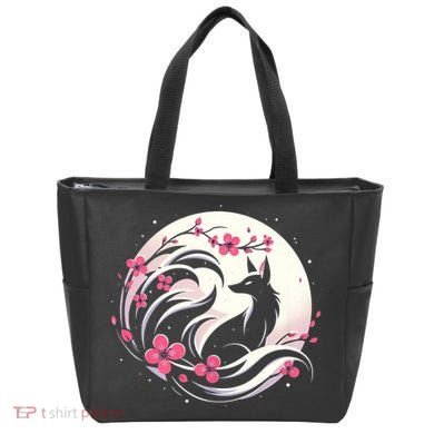Kitsune Fox Cherry Blossom Flowers Japanese Nine Tailed Fox Tote Bag